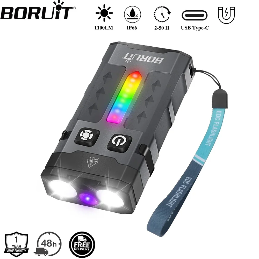 Keychain Flashlight - BORUiT EV20 1100LM EDC Latarka LED